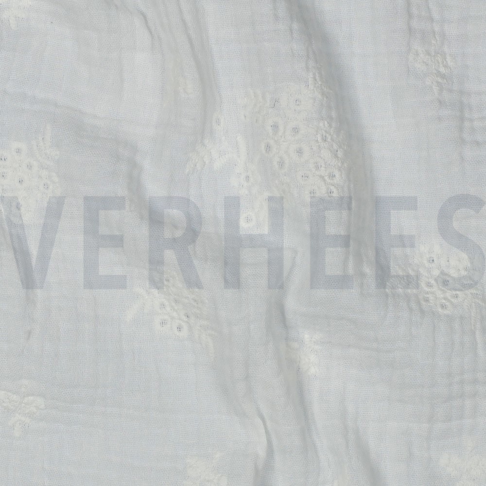 DOUBLE GAUZE EMBROIDERY FLOWERS WHITE #7