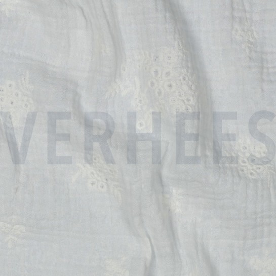 MUSSELIN STICKEREI BLUMEN WEISS #7