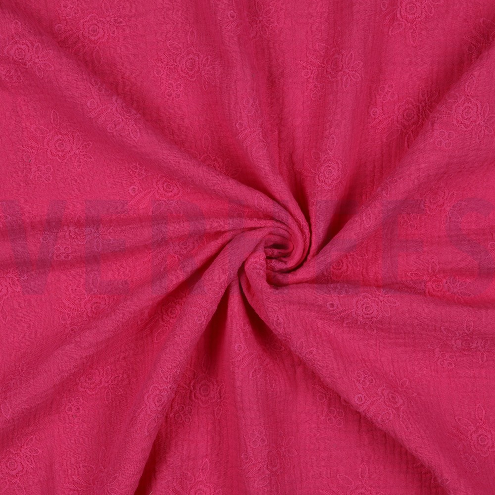 DOUBLE GAUZE EMBROIDERY BLOEMEN FUCHSIA #7