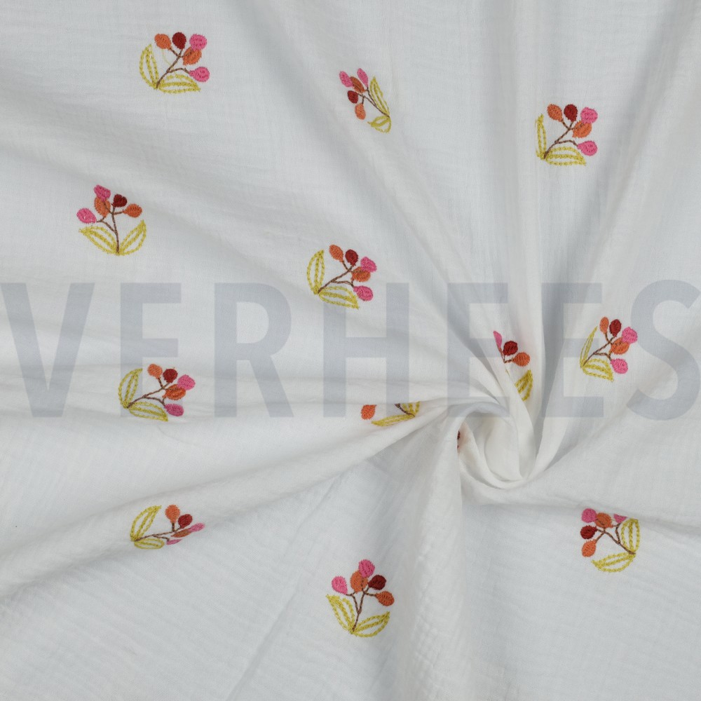 DOUBLE GAUZE EMBROIDERY BLOEMEN WIT #7