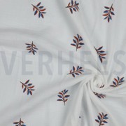 DOUBLE GAZE DE COTON BRODERIE FEUILLES BLANC (thumbnail) #2