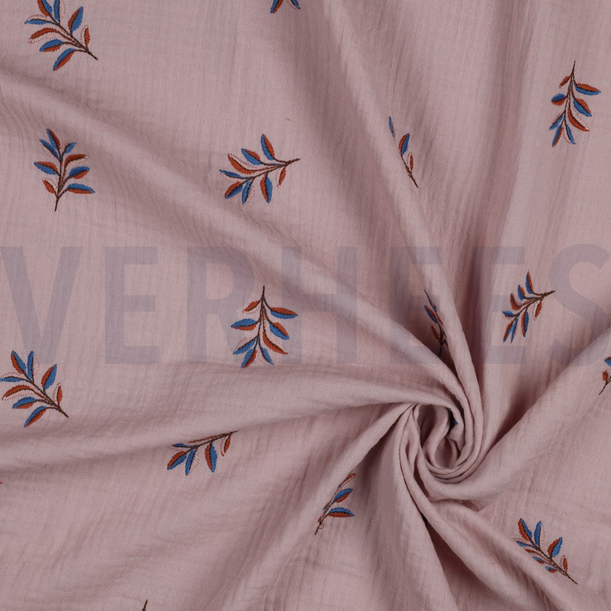 DOUBLE GAZE DE COTON BRODERIE FEUILLES LILAS (high resolution) #2