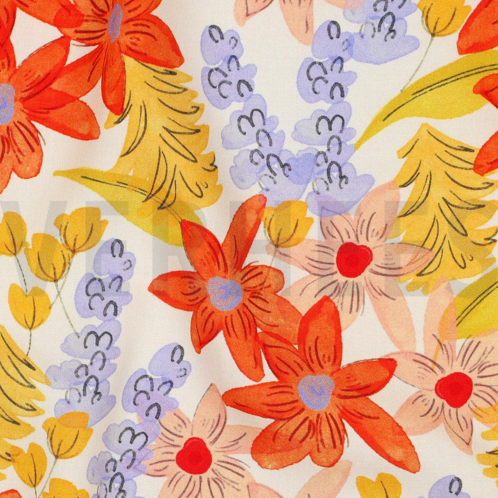 VISCOSE RADIANCE DIGITAL FLEURS BLANC CASSÉ #7