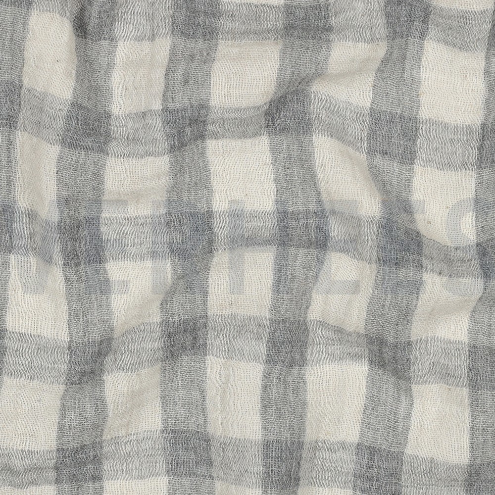 DOUBLE GAZE DE COTON LIN TEINT CARREAUX GRIS/NATUREL #7