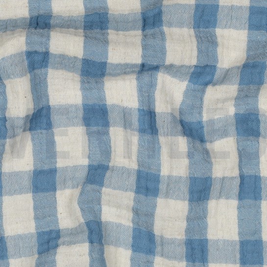 DOUBLE GAUZE LINEN YARN DYED CHECKS LIGHT BLUE / NATURAL #7