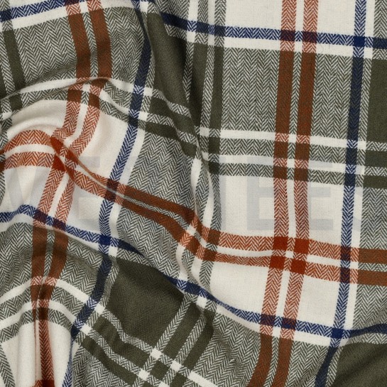 BAUMWOLLE GARNGEFÄRBT ANGERAUT KAROS OLIVE #7