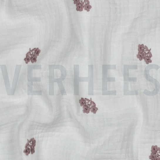 MUSSELIN STICKEREI BLUMEN WEISS #7