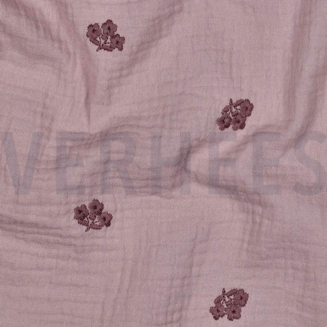 DOUBLE GAZE DE COTON BRODERIE FLEURS MAUVE #7