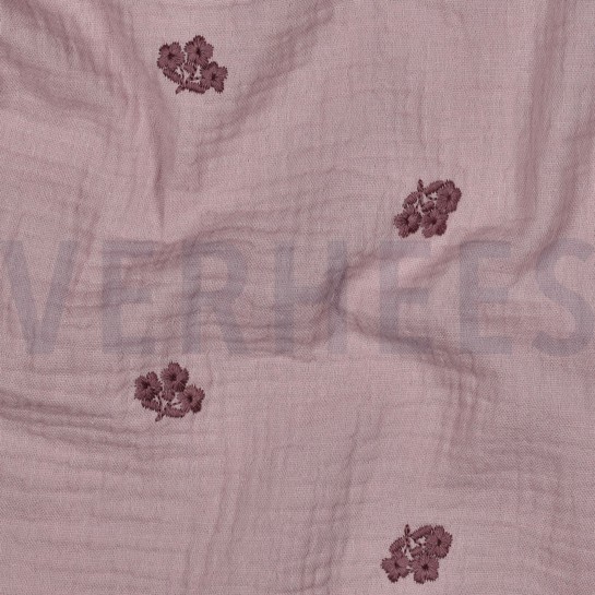 MUSSELIN STICKEREI BLUMEN MAUVE #7