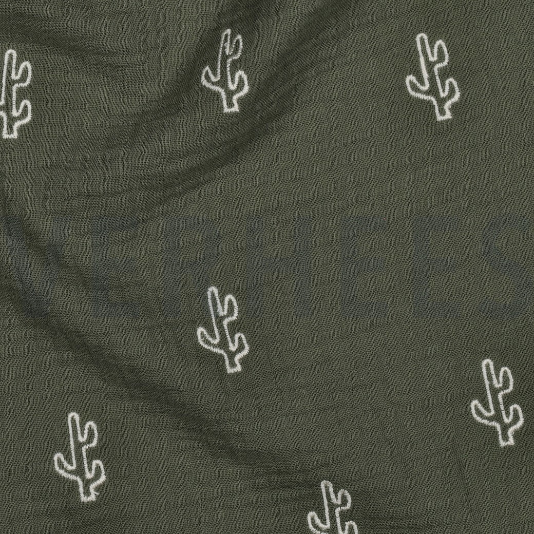 DOUBLE GAZE DE COTON BRODERIE CACTUS VERT #7