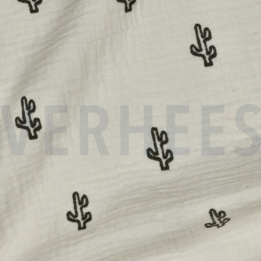 DOUBLE GAZE DE COTON BRODERIE CACTUS NATUREL #7