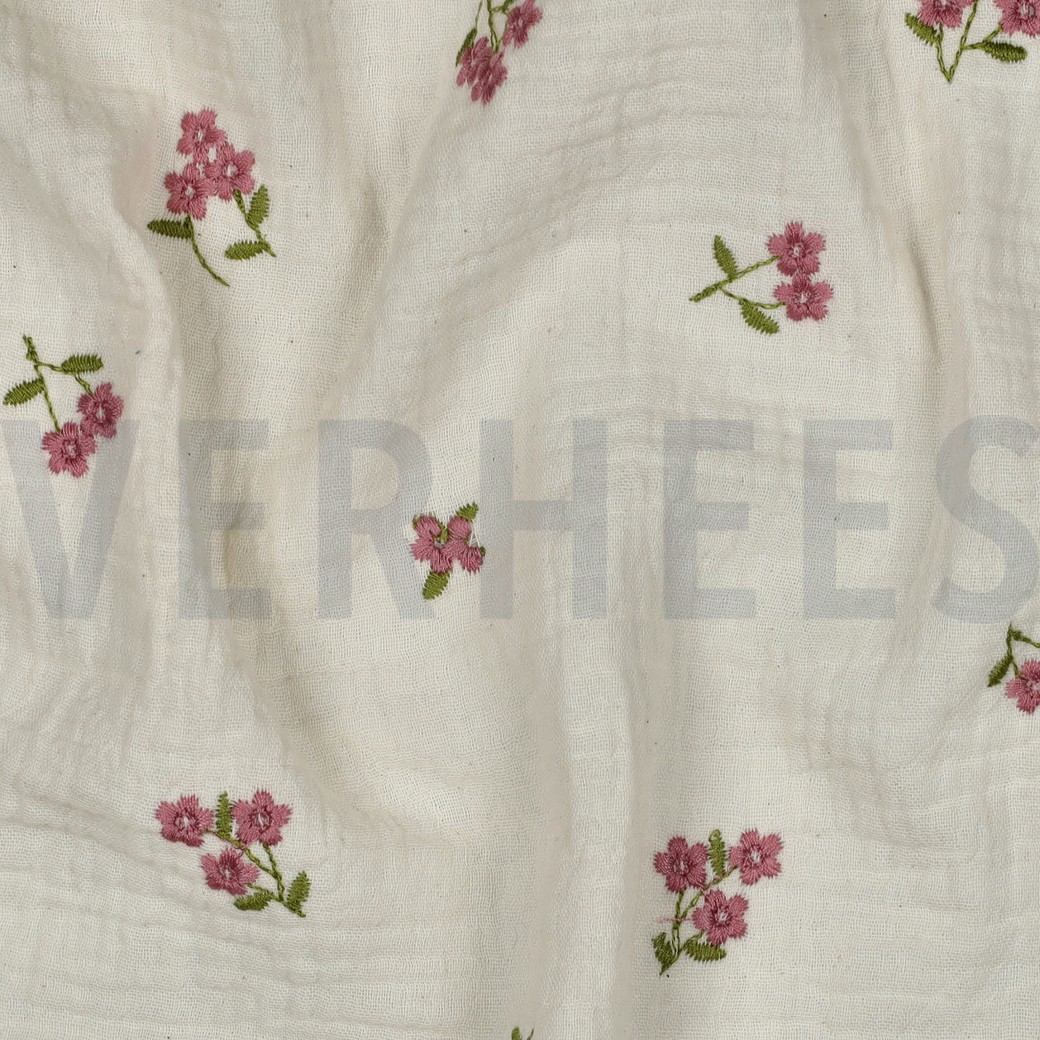 DOUBLE GAUZE EMBROIDERY FLOWERS NATURAL #7