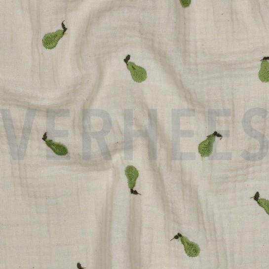 MUSSELIN NATURAL STICKEREI FRÜCHTE NATUR/GRÜN #7