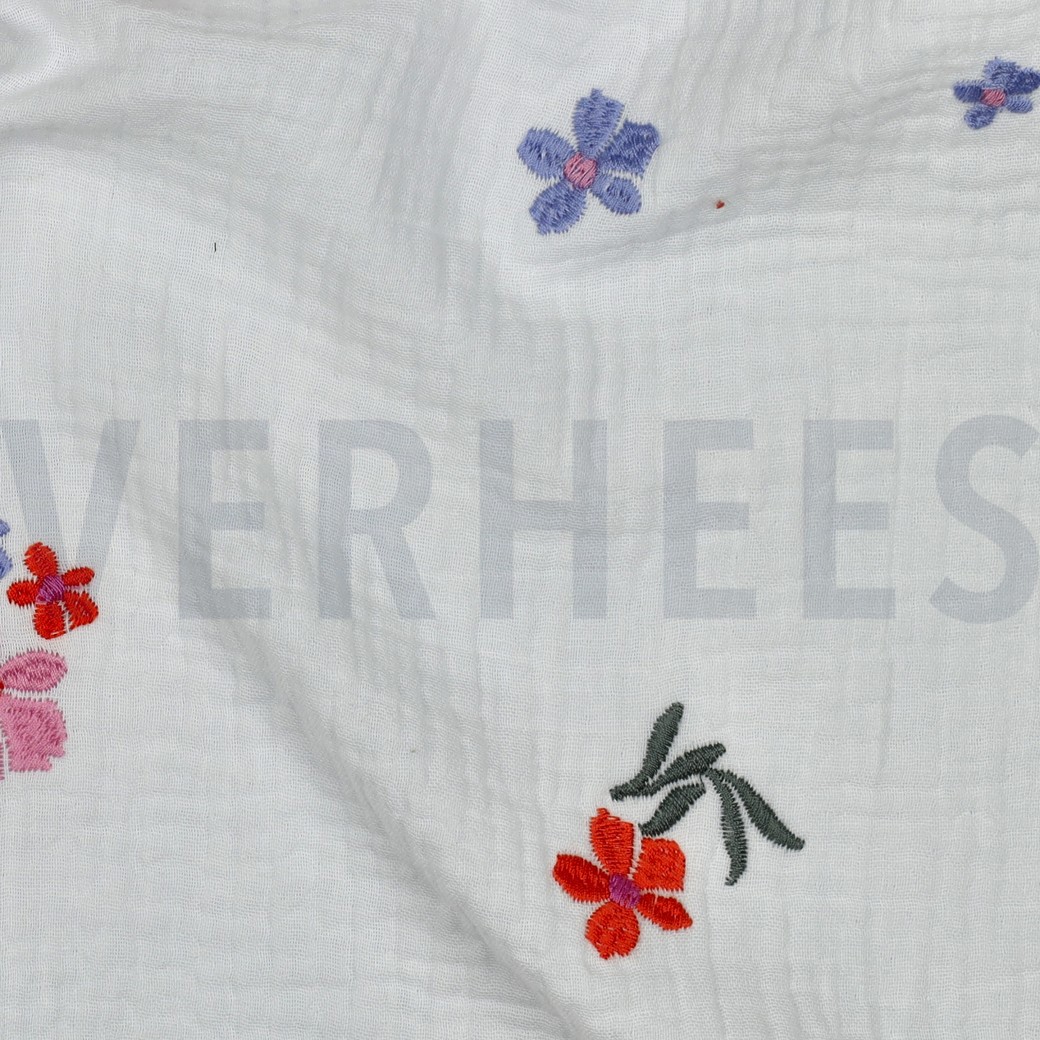 DOUBLE GAUZE EMBROIDERY BLOEMEN ROZE #7