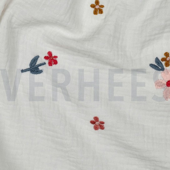 MUSSELIN STICKEREI BLUMEN KAMEL #7