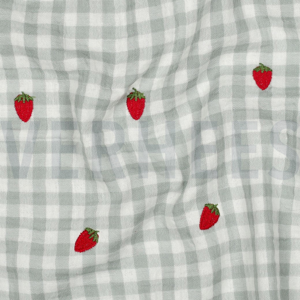 DOUBLE GAUZE EMBROIDERY AARDBEIEN GROEN #7