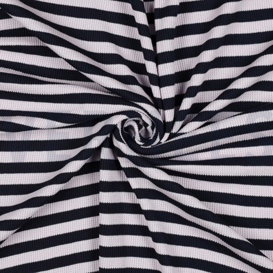 WAFFEL GARNGEFÄRBT STREIFEN MARINEBLAU/LILA #7