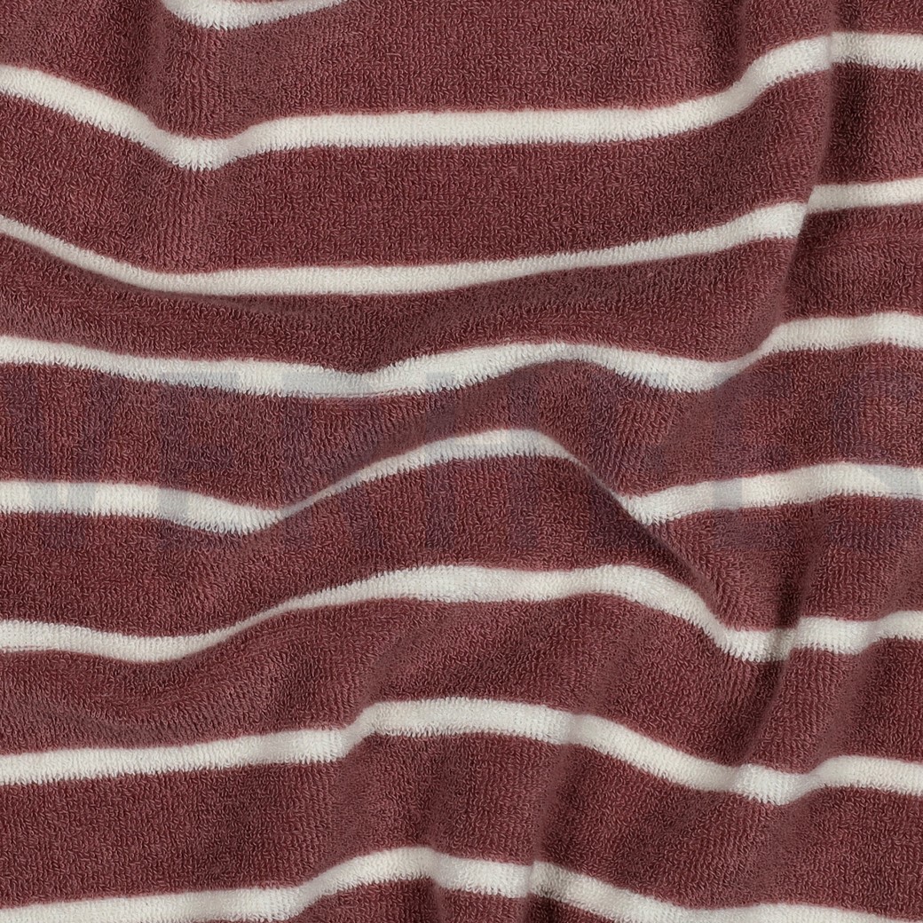 BAUMWOLLE FROTTEE GARNGEFÄRBT STREIFEN MAUVE/ECRU #7
