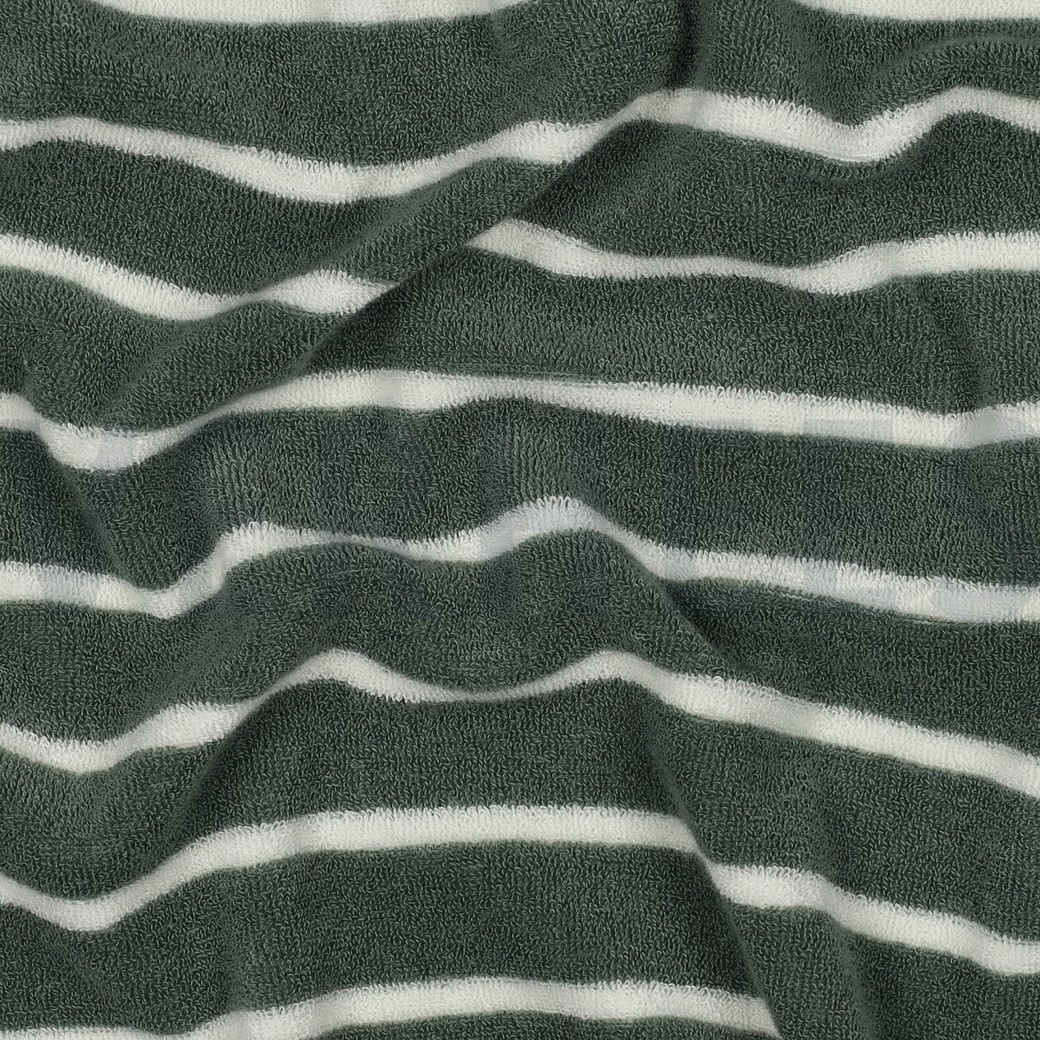 COTTON TOWELLING YARN DYED STRIPES SAGE/ECRU #7