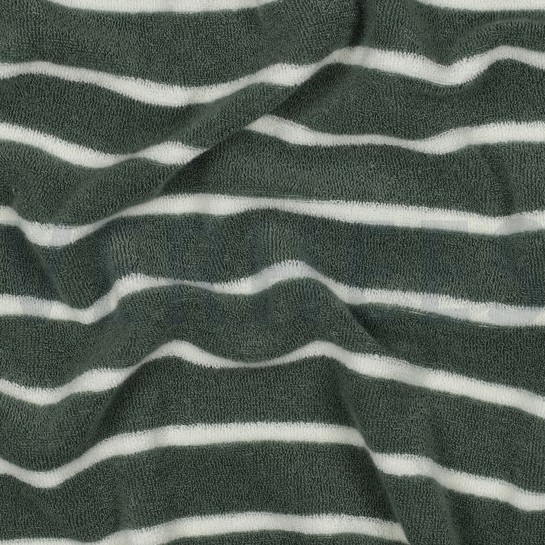 BAUMWOLLE FROTTEE GARNGEFÄRBT STREIFEN SALBEI/ECRU #7