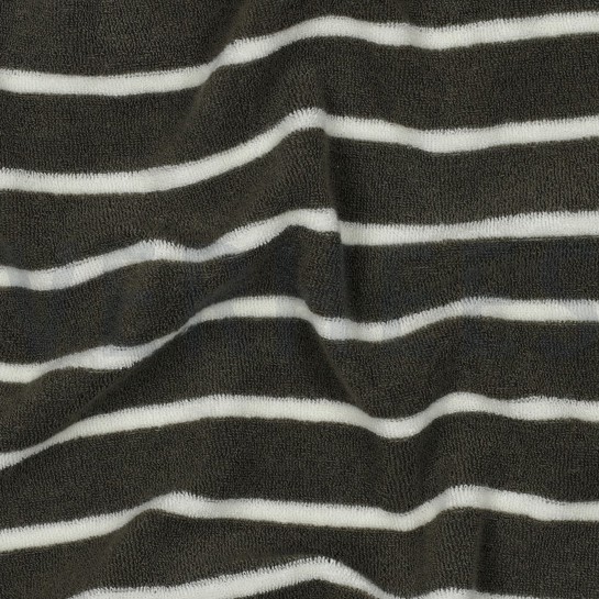 BAUMWOLLE FROTTEE GARNGEFÄRBT STREIFEN ARMEEGRÜN/ECRU #7