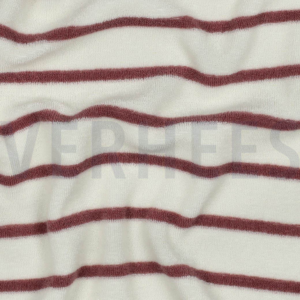 BAUMWOLLE FROTTEE GARNGEFÄRBT STREIFEN ECRU/MAUVE #7