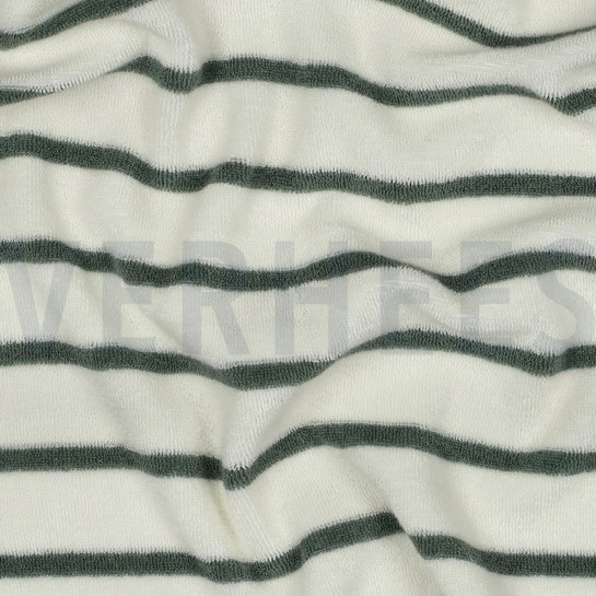 BAUMWOLLE FROTTEE GARNGEFÄRBT STREIFEN ECRU/SALBEI #7