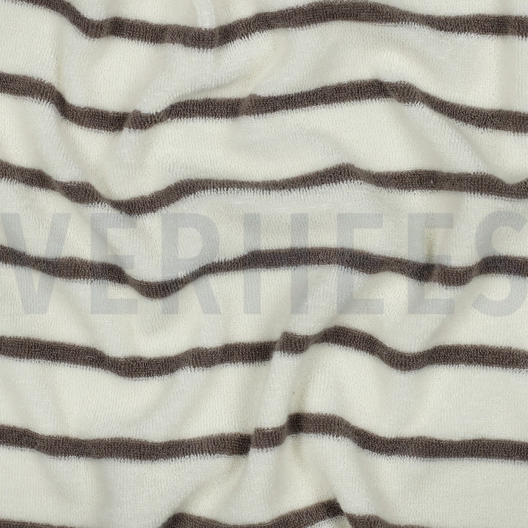 BAUMWOLLE FROTTEE GARNGEFÄRBT STREIFEN ECRU/TAUPE #7