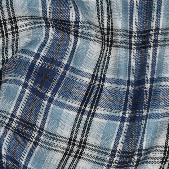 GEBÜRSTETER MANTELSTOFF GARNGEFÄRBT KAROS BLAU #7