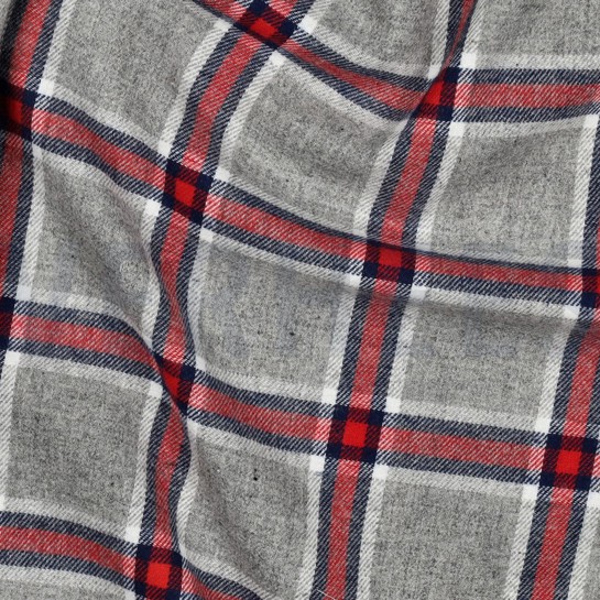 BAUMWOLLE GARNGEFÄRBT ANGERAUT KAROS GRAU #7