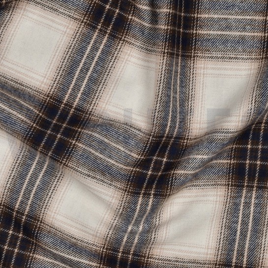 BAUMWOLLE GARNGEFÄRBT ANGERAUT KAROS BEIGE #7