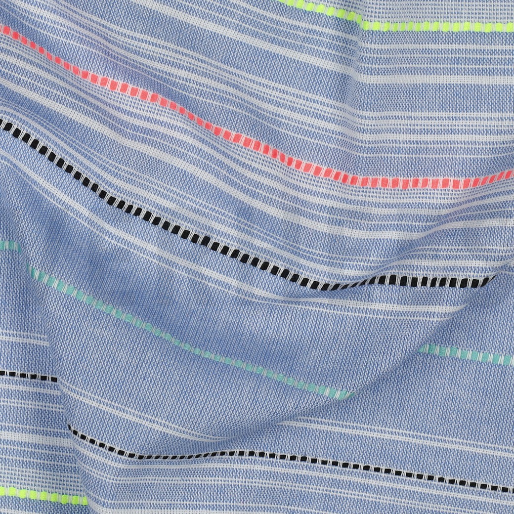 KATOEN GARENGEVERFD STREPEN NEON BLAUW #7