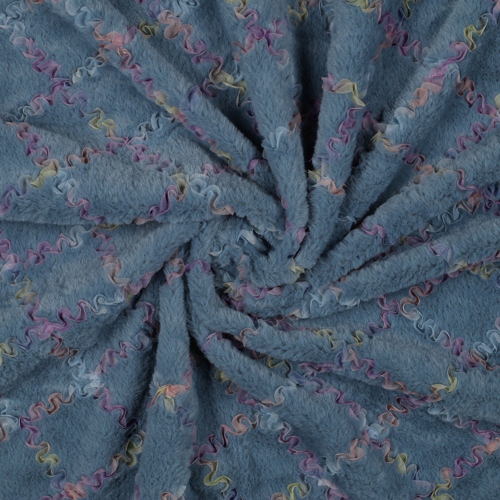 KUNSTPELZ MIT TÜLL MEHRFARBIG SCHATTENBLAU #7