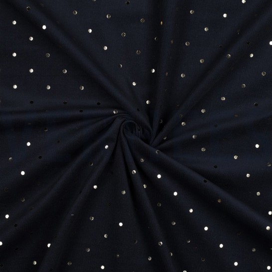 FEINCORD GOLD FOLIE PUNKTE MARINEBLAU #7