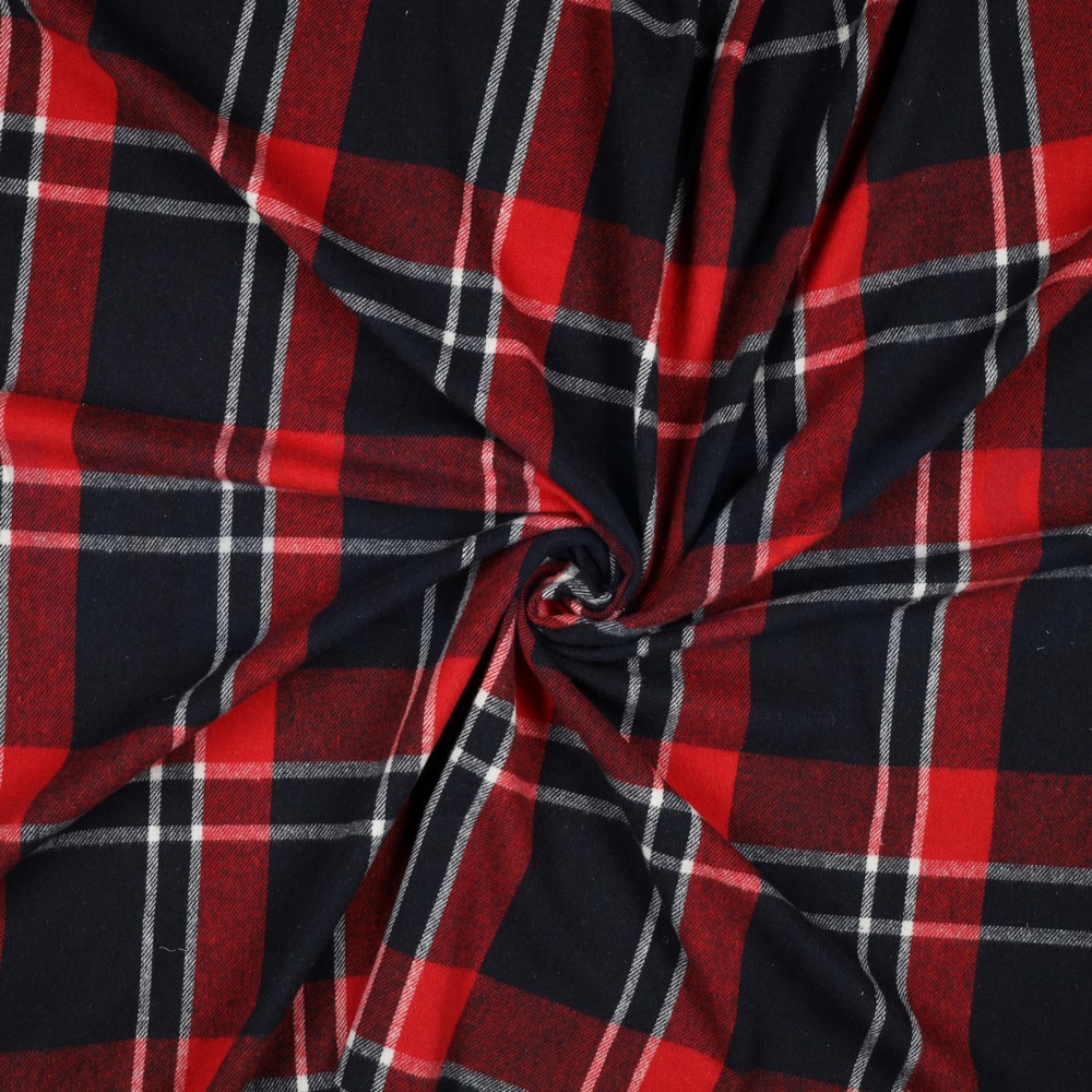 GEBORSTELDE MANTELSTOF GARENGEVERFD DONKERBLAUW/ROOD #7