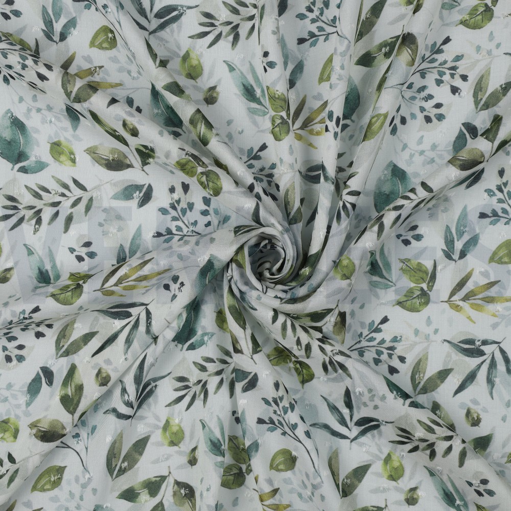 VISCOSE DOBBY DIGITAL FEUILLES BLANC #7