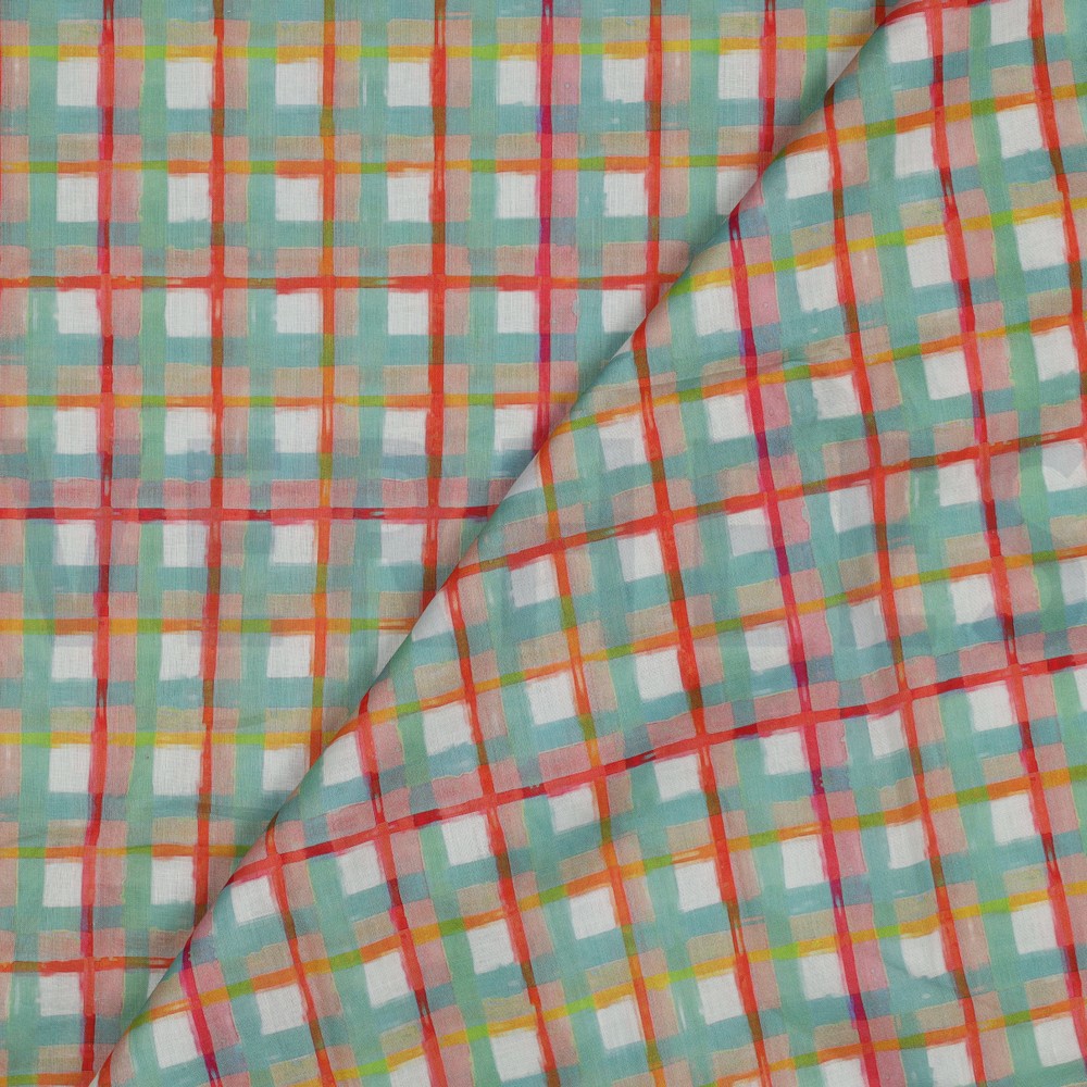 COTON VOILE DIGITAL CARREAUX MENTHE FONCÉ #7