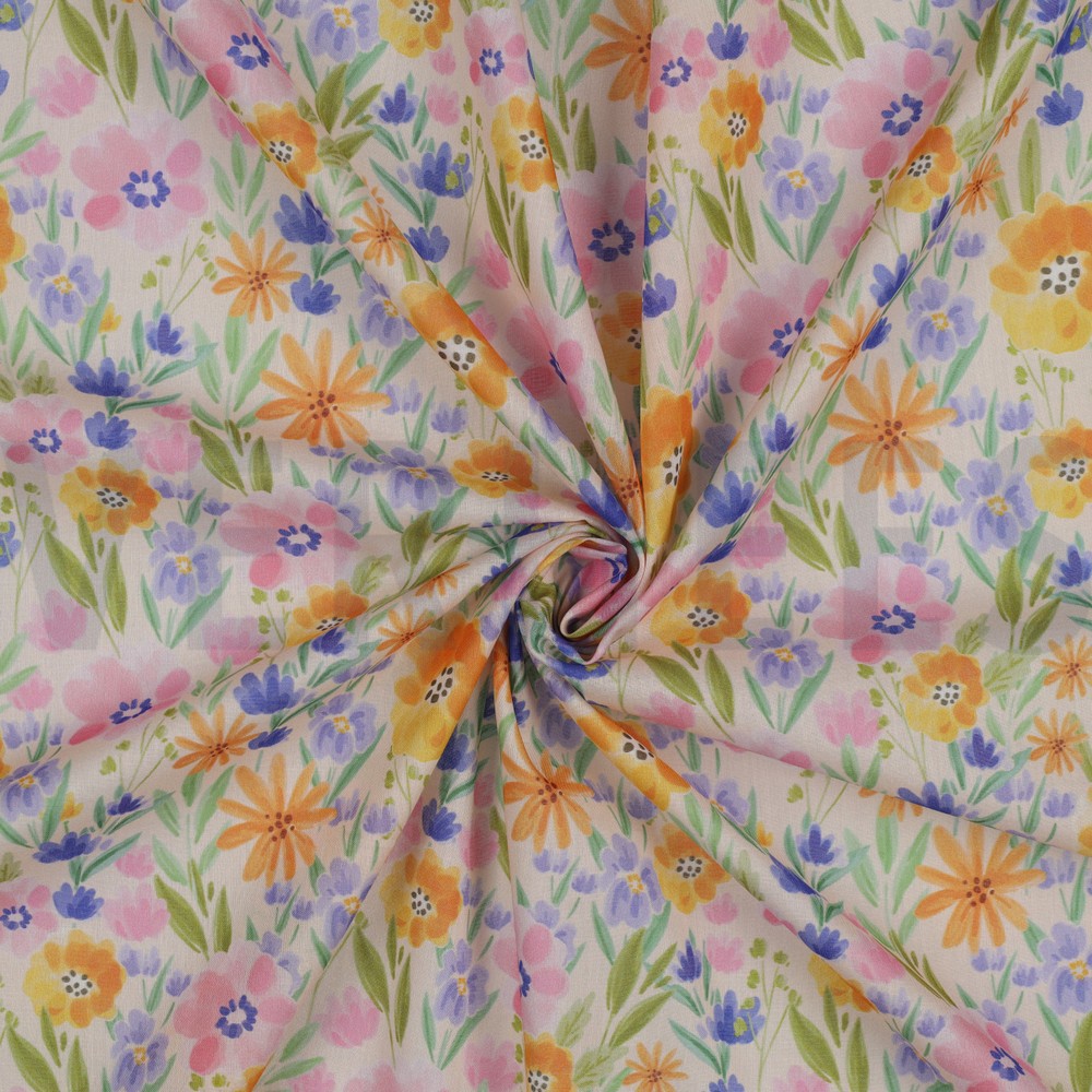 COTTON VOILE DIGITAL FLOWERS PEACH #7