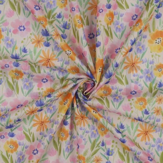 COTON VOILE DIGITAL FLEURS PÊCHE #7