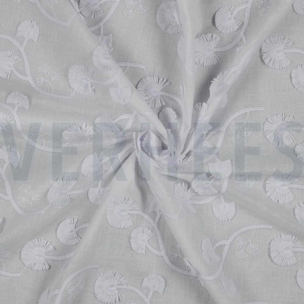 COTON VOILE BRODERIE FLEURS BLANC #7