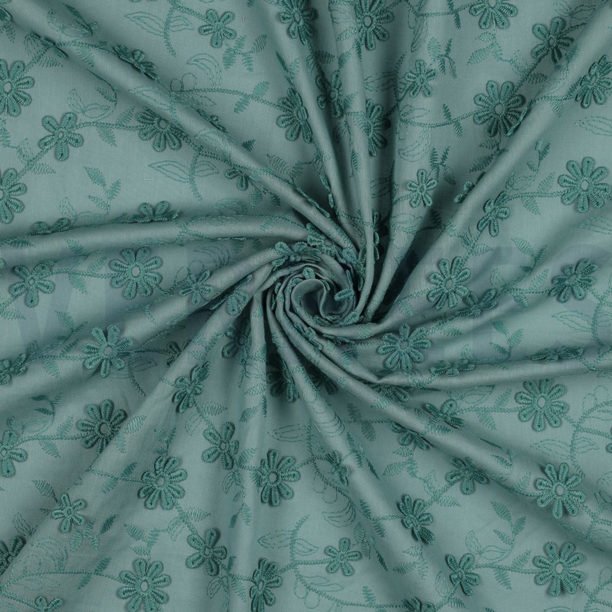 COTTON VOILE EMBROIDERY FLOWERS OLD GREEN (high resolution) #2