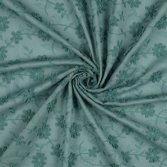 COTTON VOILE EMBROIDERY FLOWERS OLD GREEN #7