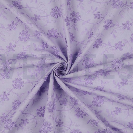 COTTON VOILE EMBROIDERY FLOWERS LILAC #7