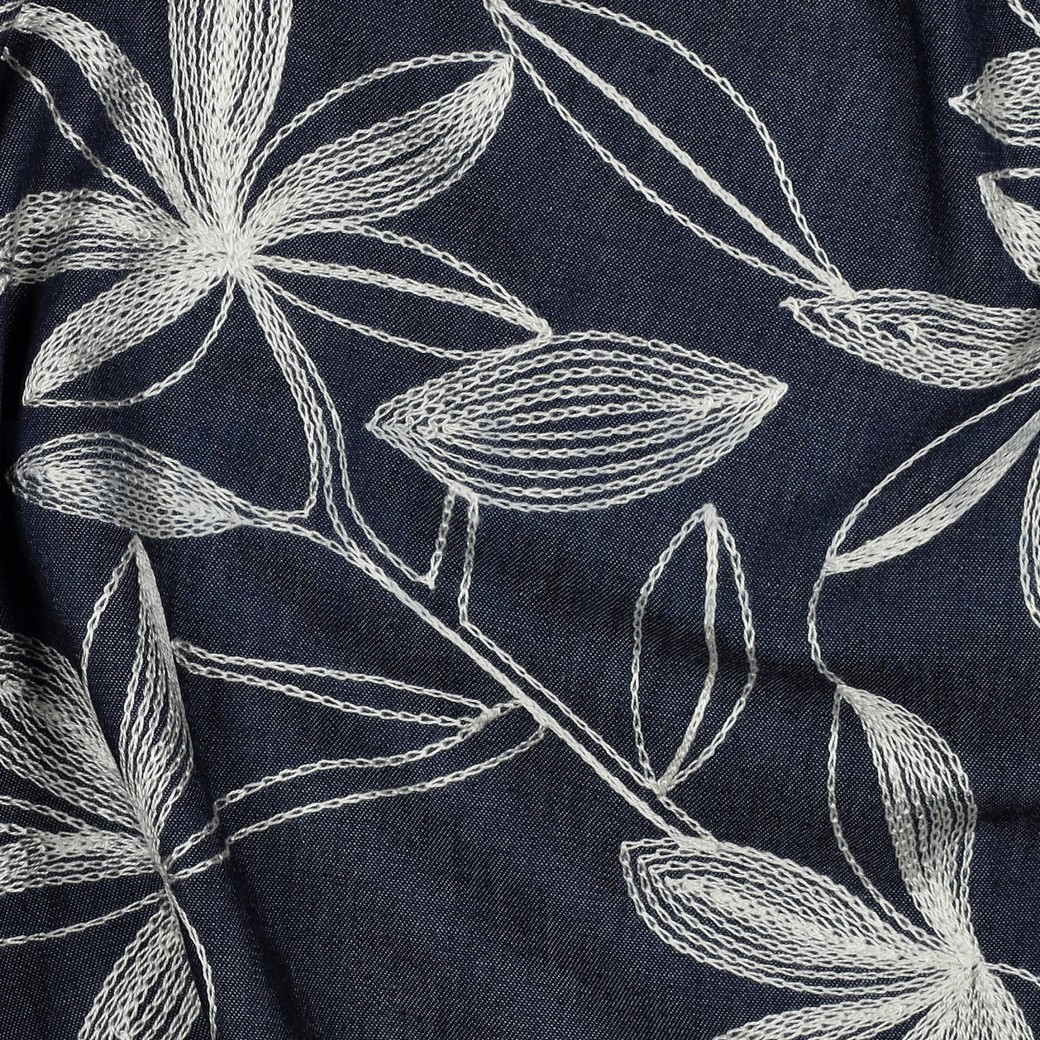 DENIM BRODERIE FLEURS BLANC #7