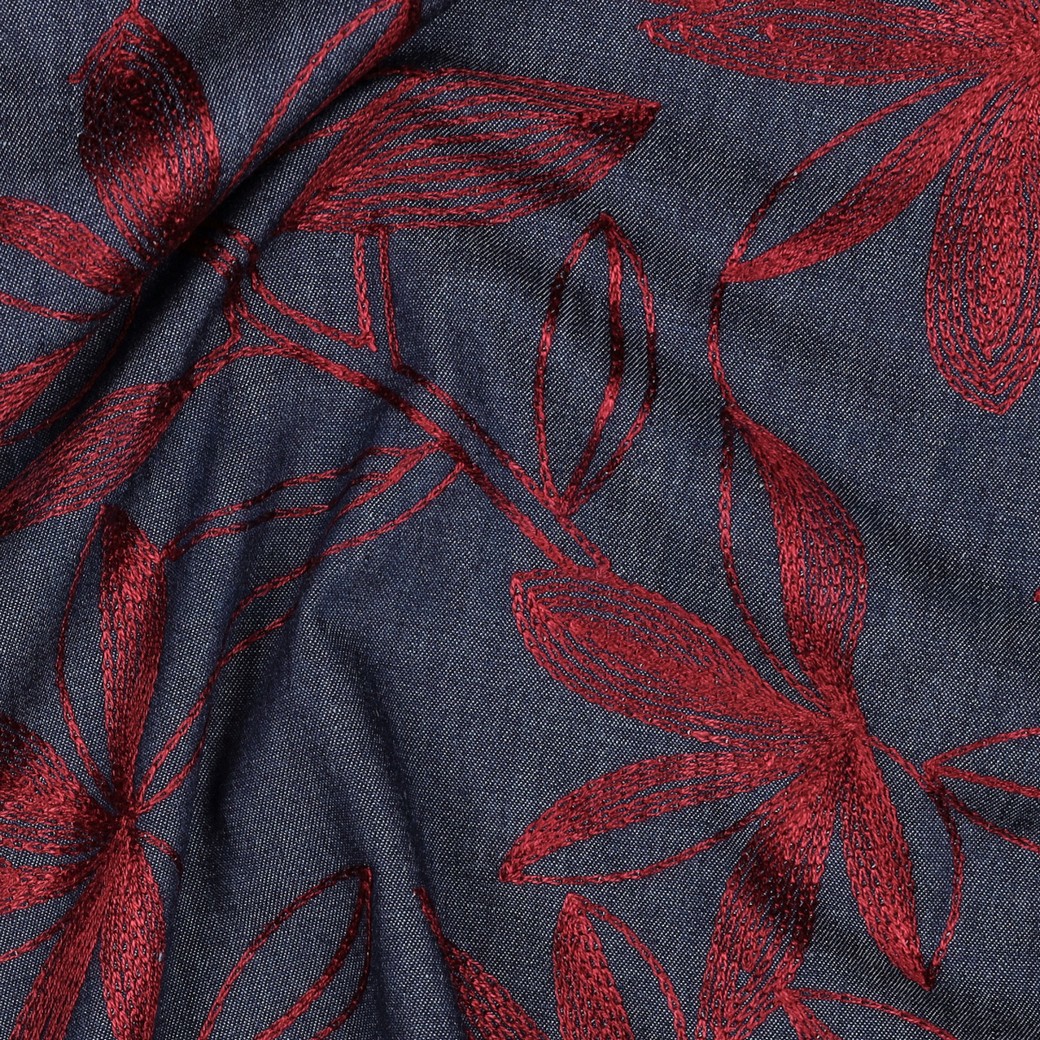 DENIM BRODERIE FLEURS BORDEAUX #7