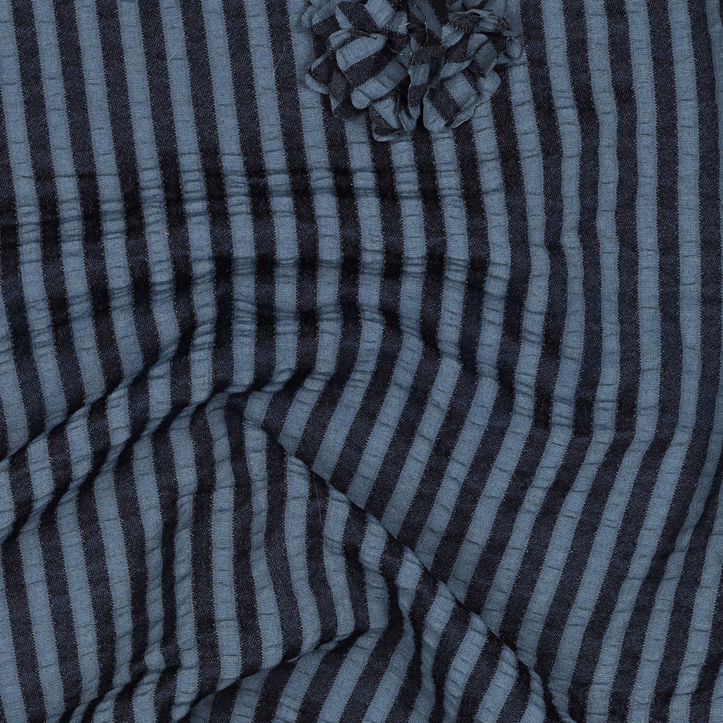 VISCOSE YARN DYED STRIPES FLOWERS NAVY #7