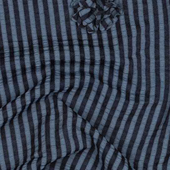 VISCOSE YARN DYED STRIPES FLOWERS NAVY #7
