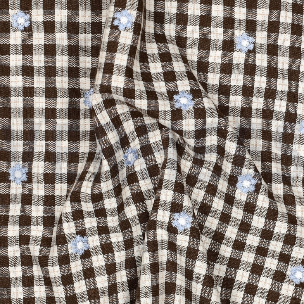 KATOEN VISCOSE EMBROIDERY BLOEMEN BRUIN #7