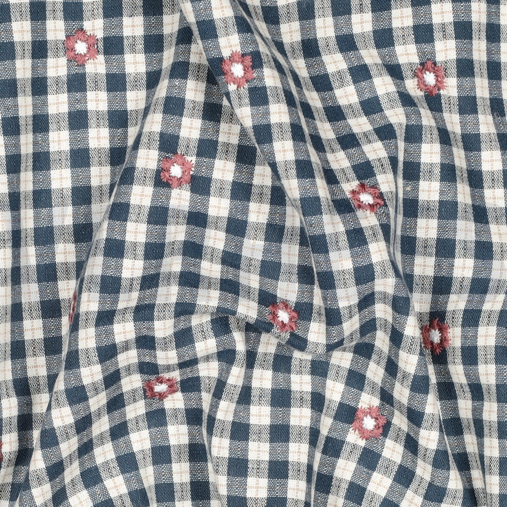 KATOEN VISCOSE EMBROIDERY BLOEMEN PETROL #7