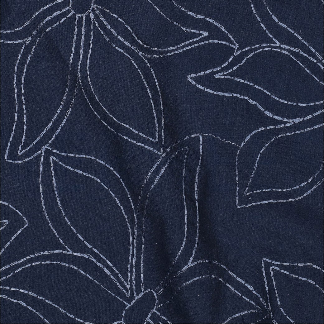 BAUMWOLLE GEWASCHEN STICKEREI BLUMEN MARINEBLAU #7